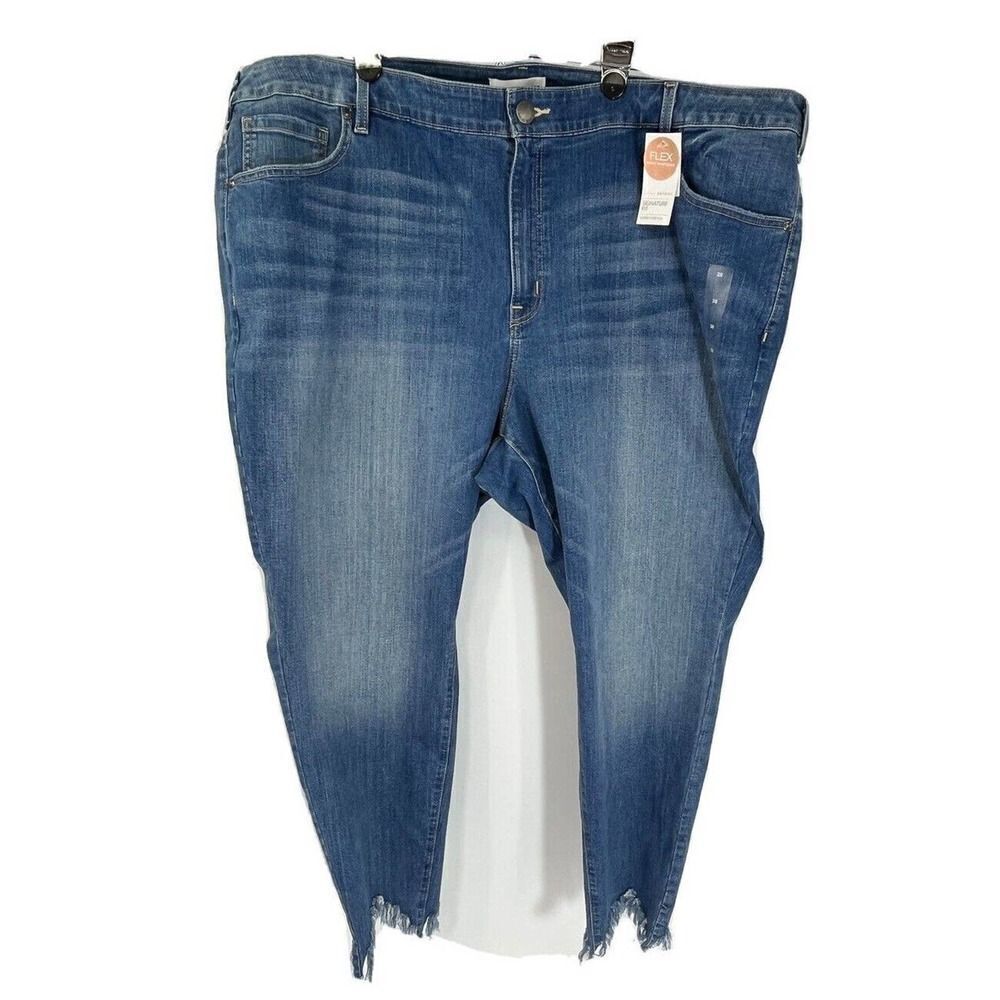 Lane Bryant Blue Jeans Size 28 Signature Fit Super Stretch‎ Mid Rise Raw Hem